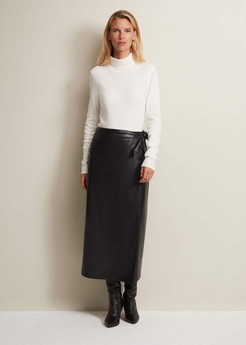 Phase Eight Noha Faux Leather Wrap Skirts Black Australia | QP9401578